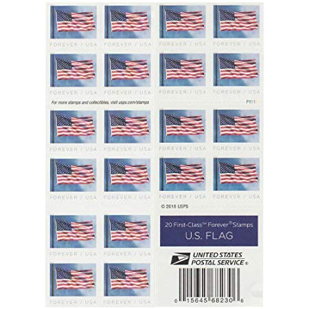 USPS US Flag 2019 Forever First Class Postage Stamps (Book of 20)