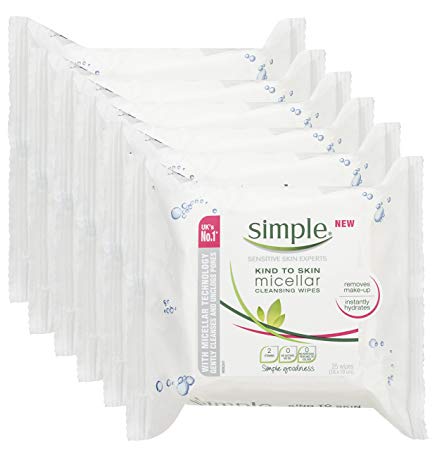 Simple Kind to Skin Micellar Cleansing Wipes, Pack of 150 (6 x 25 Wipes)