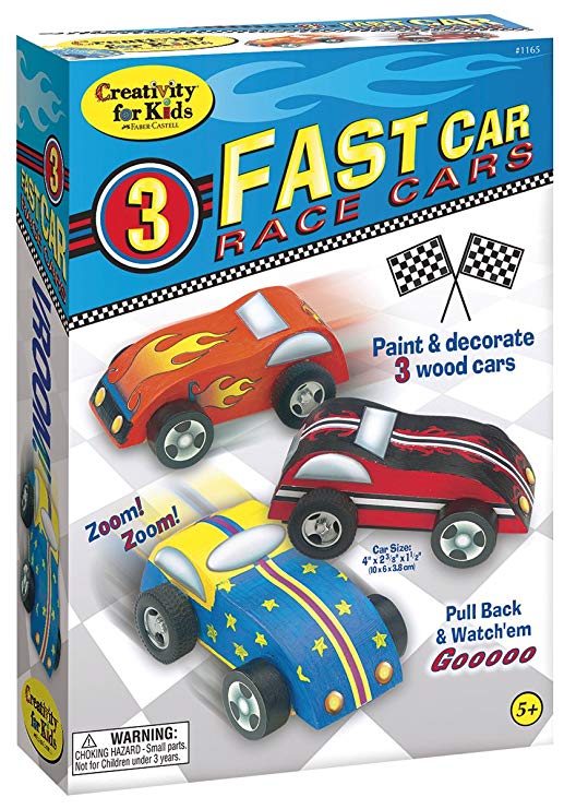 Creativity for Kids Fast Car Race Cars Craft Kit - Paint and Decorate 3 Wooden Cars