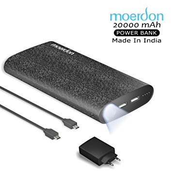 MOERDON 20000mAh Power Bank Best Price Dual USB Output with Charging Adapter (Black)
