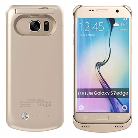 For Galaxy S7 Edge Battery Case, Rasse 5200 mAh External Battery Charger Case Portable Power Bank Juice Pack For Samsung Galaxy S7 Edge With Kickstand (S7 edge Gold)