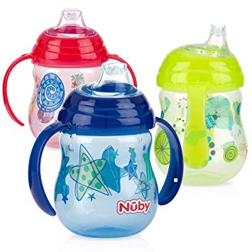 Nuby 3 Piece Grip N' Sip Cup, Blue/Yellow/Red