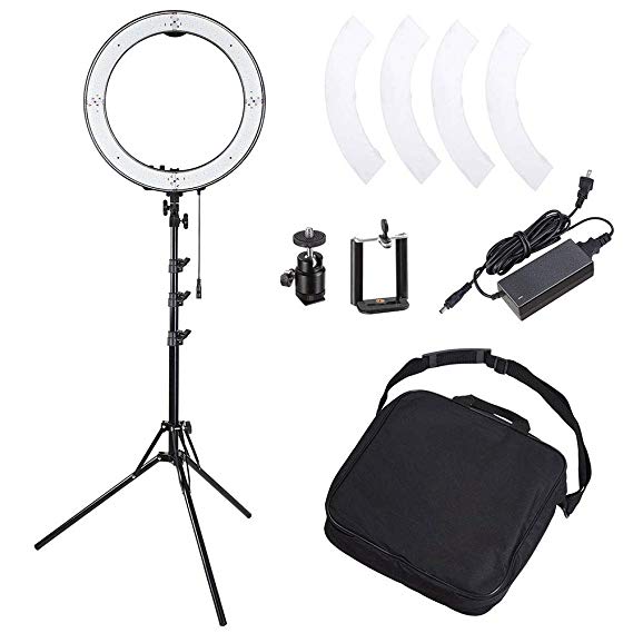 AW 19" 50W LED Ring Light Stand Kit Dimmable 3200-5500K w/Holder Camera Smartphone Photo Video Makeup Portrait Light
