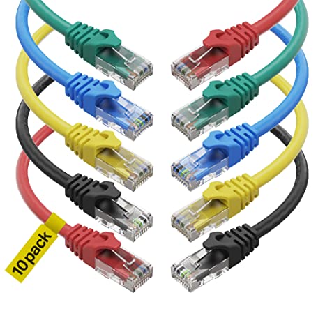 Ethernet Cable CAT6 3 FT - 10-PACK 3 FEET Each - By Ultra Clarity - Category 6 Network Wire UTP CAT 6 ( 0.91 meters ) Premium Snagless Patch Cord - 3FT LAN Cable Bulk Multiple Colors For Internet Connections