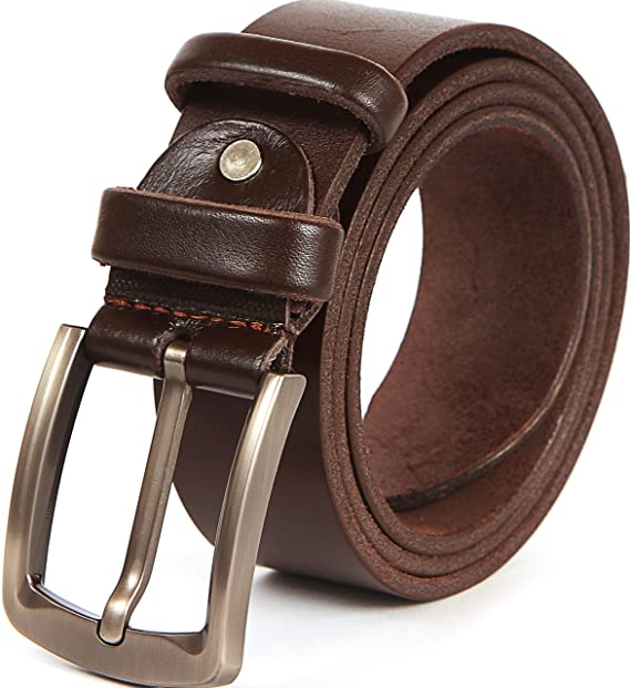 Men Leather Belt Full-Grain Solid Heavy Duty Cowhide Straps 35-40 mm Width (S-102cm&gt;28-32"waist, Brown 40 mm 1.5")