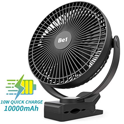 10000mAh Battery Operated Clip on Fan, 8" Rechargeable Baby Stroller Fan, 4 Speeds Air Circulating USB Desk Fan, Whisper Quiet, Sturdy Clamp Portable for Camper Golf Cart Treadmill Home Office Table