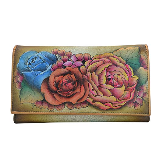 Anuschka Hand Panted Checkbook Wallet/Clutch Lush Lilac Bronze Wallet