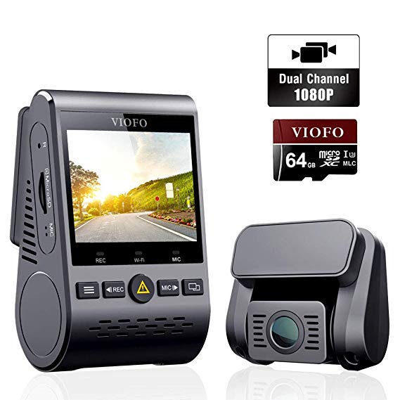 VIOFO Dash Cam A129 Duo Dual Channel 140° Wide Angle Wi-Fi Full HD 1080P Front and Rear Camera with GPS with 64GB SD Card Super Night Vision Support Wireless Remote Control, Parking Mode, G-Sensor