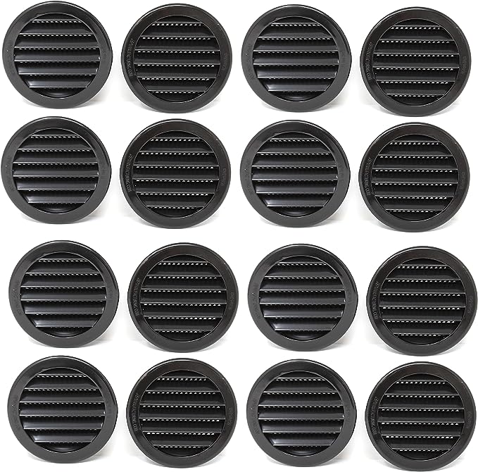 3" Round Plastic Louver Soffit Air Vent Reptile Screen Grille Cover (16, Black)