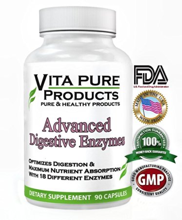 Best Advanced 18 Multi Daily Digestive Enzymes Supplements - Improves Digestion of: Fats, Carbs, Dairy, Proteins and More - 500mg Supplement for Men and Women - Protease, Lipase, Amylase and Much More - 100% Satisfaction - FREE BONUS REPORT