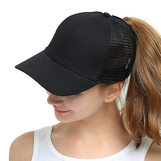 Womens Ponytail Messy High Buns Mesh Trucker Ponycaps Plain Baseball Visor Cap Dad Hat Adjustable Snapback