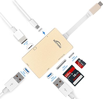 USB C Hub, BESTHING Type C Adapter 3.1 with Type C Charging Port, HDMI Output, SD & Micro SD Card Reader, 2 USB 3.0 Ports for MacBook Pro 2015/2016 and other USB C Devices –(Golden)