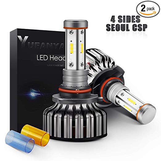 YUFANYA 9006/HB4 Car LED Headlight Bulb Conversion Kit-Diamond 4 Sides 100W 12,000LM-DIY 3 Color(3000K Amber/6000K White/8000K Blue)-Canbus Decoder for High Low Beam Fog Lamp Replacement