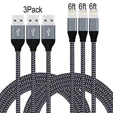 Frieso 6ft Nylon Braided Lightning to USB Charging Cable for iPhone8/8plus,iPhone X,iPhone 7,7plus 6s 6 Plus 5s 5c 5,iPhone SE,iPad(Gray Black)