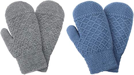 Women's Winter Fair Isle Knit Sherpa Lined Mittens - Set of 2 Pairs