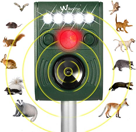 Wikomo Solar Powered Animal Repeller, Outdoor Repeller Waterproof with Ultrasonic Sound, LED Flashing Light and Motion Sensor for Cats, Dogs, Squirrels, Racoon Groundhog Skunk