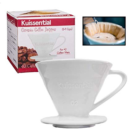 Kuissential Ceramic Coffee Dripper, Pour Over Coffee Filter, Size 02 (Includes 40 filters & coffee scoop)