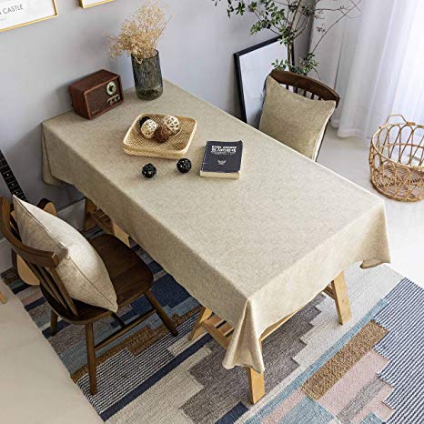 Home Brilliant Burlap Tablecloth Solid Farmhouse Checker Table Covers for Party Kitchen Indoor Outdoor Table Clothes for Dining Table, 52x102 inch, Natural Linen