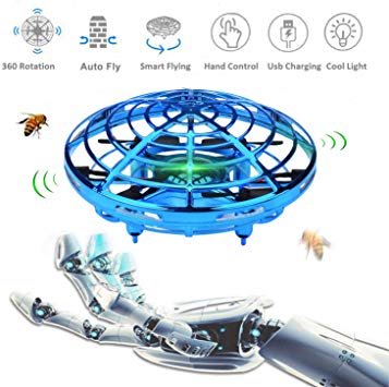Flying Toys Drones for Kids Hand Operated Flying Ball Drone with 2 Speeds LED Light Mini UFO Drone for Boys or Girls Toys (Blue)