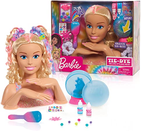 Barbie Tie-Dye Deluxe 22-Piece Styling Head, Blonde Hair, Includes 2 Non-Toxic Dye Colors, by Just Play