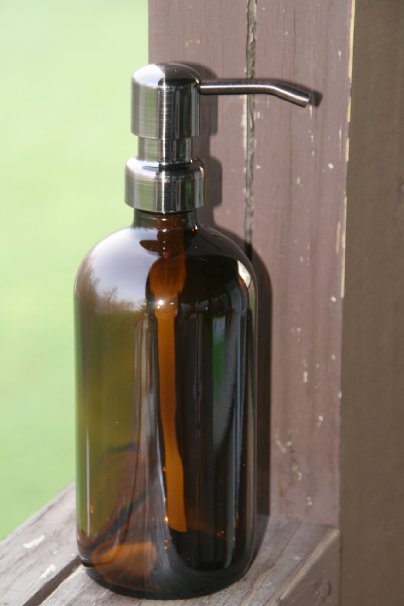 Amber Glass Pint Jar Soap Dispenser with Bronze Metal Pump - Amber Brown 16oz Jar Lotion Bottle by Industrial Rewind