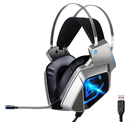 Gaming Headset,Fellee Stereo Gaming Earphone 7.1 Surround with Microphone, Over-the-Ear Noise Isolating, Breathing LED Light for PC Gamers Computer