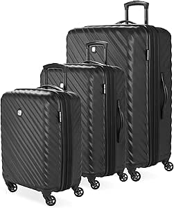 SwissGear Lightweight Expandable Spinner, Black Wave, 3-Piece Set