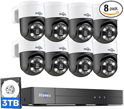 【Spotlight 3TB HDD】 Hiseeu 4K 16CH PoE Security Camera System,CCTV Camera Security System w/5MP PTZ Home Security Cameras,300°Pan 90°Tilt,Human Auto-Tracking,2-Way Audio,Night Vision,7/24 Recording