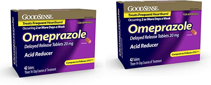 Omeprazole Delayed Release Tablets 20 mg, Acid Reducer, Treats Heartburn, 42 Count - 2 Pack