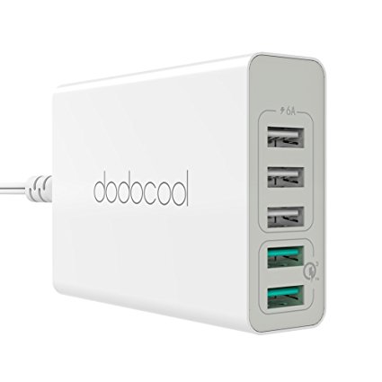 dodocool Dual Quick Charge 3.0 Ports & 3 USB Ports USB Charging Station 60W for Samsung Galaxy S7/S6/Edge, LG G5, iPhone, iPad, Nexus 6P & More