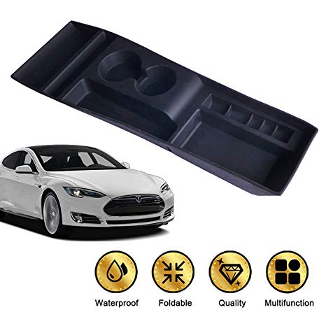 omotor Center Console Organizer Portable Silicone Center Container/Cup Holder fit for Tesla Model S 2012-2017(Black Version)