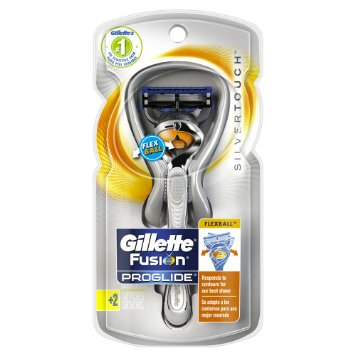 Gillette Fusion Proglide Silvertouch Mens Razor With Flexball Handle Technology and 2 Razor Blade Refills