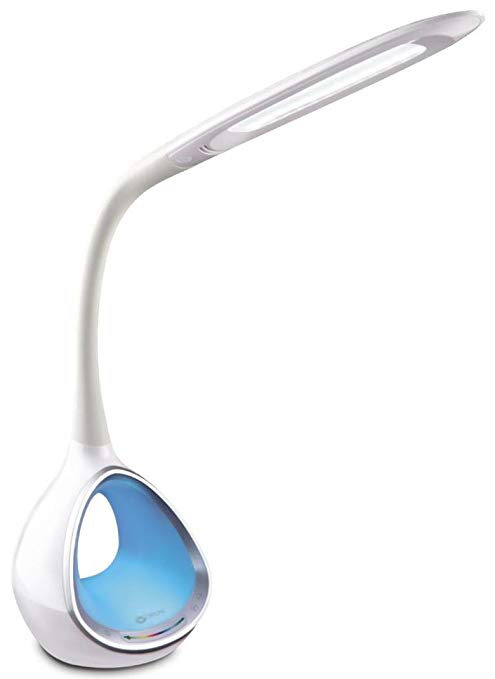 OttLite CY4009-FFP Led Desk Lamp with Color Changing Tunnel & 5V, 2.1A Usb, 9.5" x 2.75" x 11.75", White