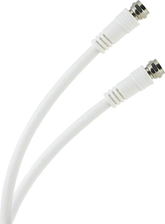 GE Coaxial Cable, 6ft Coaxial Cable, RG6, F-Type Connectors, Quad Shielded Coax Cable, Ideal for TV Antenna, DVR, VCR, Satellite Receiver, Cable Box, Home Theater, 3 Ghz Coax, White, 33602