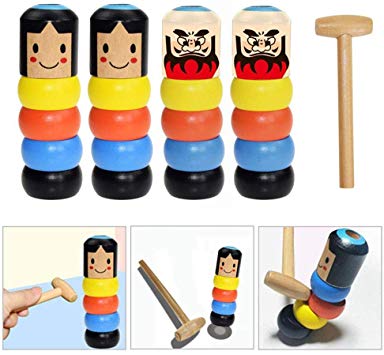 Volwco 4Pcs Immortal Daruma Magic Trick, Wooden Doll Man Magic Toy Stage Magic Props, Funny Wooden Magic Toy for Kids
