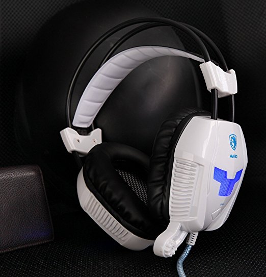 GT SADES AW20 3.5mm Wired Stereo Gaming Headphones Over Ear headset with Mic Noise canceling and vibration(white and blue)