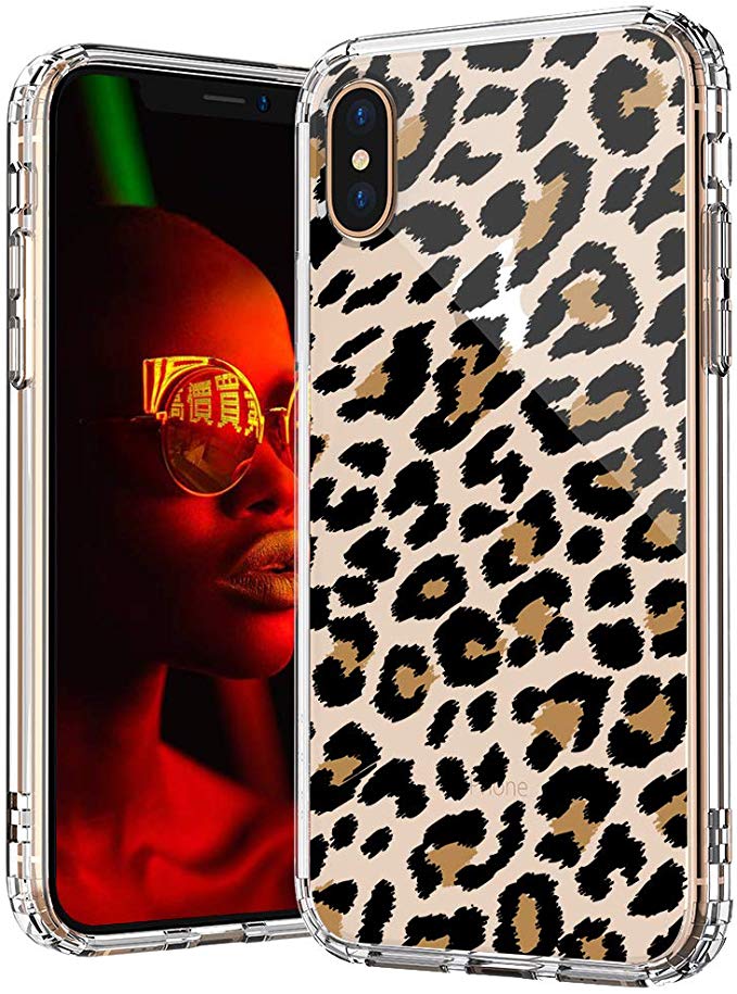 MOSNOVO iPhone Xs Max Case, Leopard Print Pattern Clear Design Transparent Plastic Hard Back Case with TPU Bumper Protective Case Cover for iPhone Xs Max