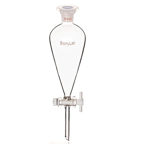 StonyLab Borosilicate Glass Conial Separatory Funnel 60mL with PTFE Stopcock