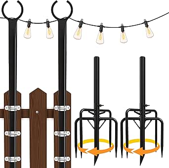 Utopia Home String Light Poles Circle - 2 Pack 9FT Light Poles for Outside String Lights with 2 in 1 Assembly with Clips and Fork for Garden, Backyard, Patio, Deck, Wedding, Party - Black