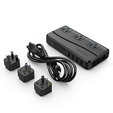 BESTEK Power Step Down 220V to 110V Voltage Converter with 4-Port USB Charging and EU/UK/AU/US Universal Plug Travel Adapter (New Model, Thinner Design with QC3.0)