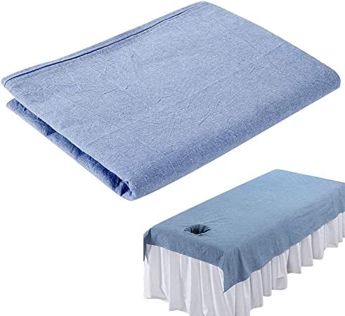 Beauty Massage Bed Sheets, Salon Massage SPA Couch Soft Cotton Bed Cover Protector with Face Breath Hole (Navy)