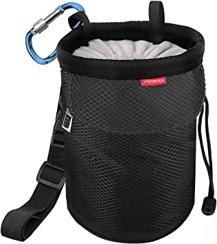 MoKo Rock Climbing Chalk Bag, Bouldering Chalk Bag Bucket with Adjustable Belt & Carabiner Drawstring Climbing Chalk Bag for Rock Climbing Weight Lifting Gymnastics Crossfit