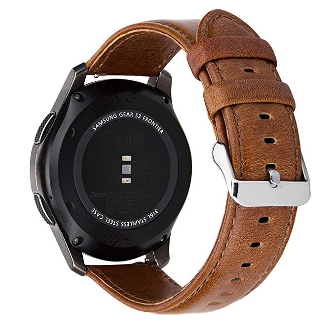 MroTech 22mm Quick Release Watch Strap Genuine Vintage Leather Band Replacement Watchband Compatible for Samsung Gear S3 Frontier/Classic, Galaxy Watch 46mm, Gear Live, Pebble Time, LG Watch(Brown)
