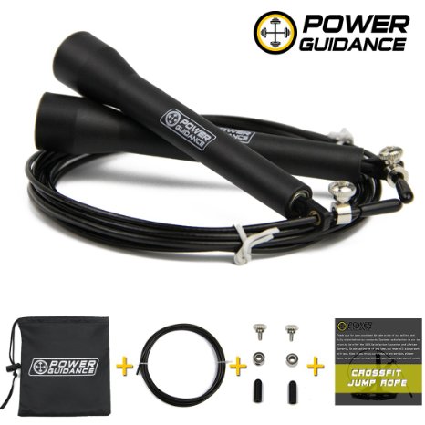 JUMP ROPE - BY POWER GUIDANCE - Ultra Fast Speed Rope - For WOD, Cross Fitness & Boxing Training - Comes with A FREE Extra Cable - Lifetime Warranty