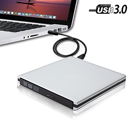 USB3.0 External CD DVD Drive for Laptop Notebook PC Desktop,TENNBOO Portable CD/DVD-RW Burner Writer Player Support Windows XP/ Vista/7/8/2000,Mac,Plug and Play High Speed Data Transfer