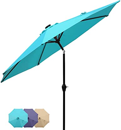 Quictent Patio Umbrella Outdoor Garden Table Canopy Market Umbrella Cover Pool Backyard with Ventilation 3 Years Non-Fading Top 8 Ribs 240G Yarn-dyed Fabric with Push Button Tilt/Crank