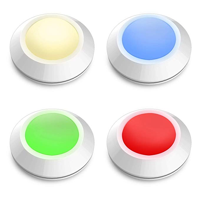 HONWELL Push Light Multi Colored Puck Lights, Stick Lights for Closet, RGB Touch Lights Dimmable Tap Light Cordless Battery Powered Lights Under Cabinet Lights Under Counter Lights (4 Pack)