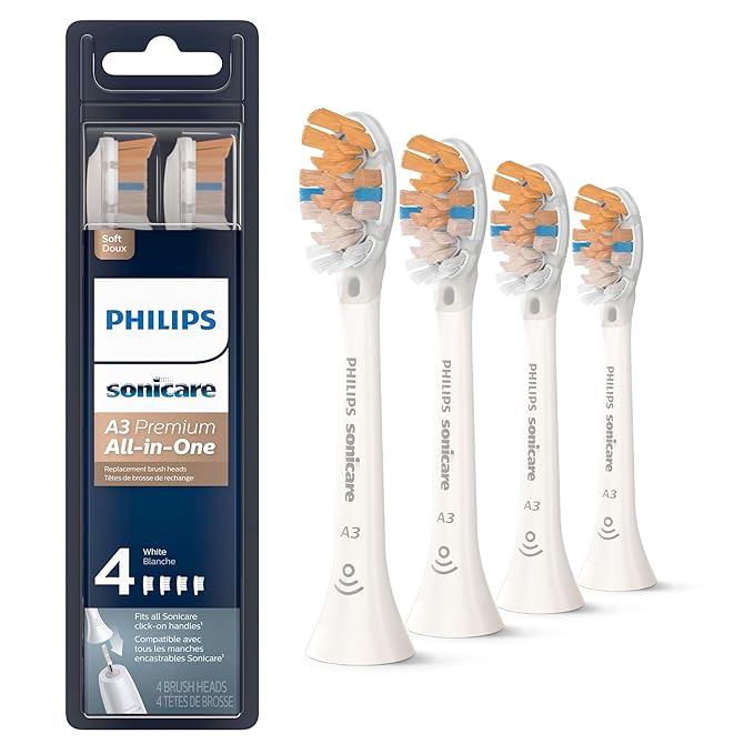 Philips Sonicare Premium All-in-One (A3) Replacement Toothbrush Heads, HX9094/65, Smart Recognition, White 4-pk