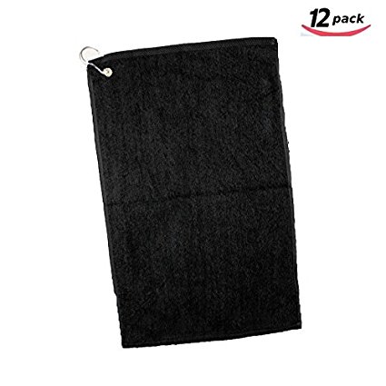BagzDepot Cotton Washcloths-Hand-Face Towels 12 Pack - 100% Extra Soft Cotton Velour Terry Washcloths, Highly Absorbent, 11-Inch x 18-Inch, 12-Pack, wash cloth / face towels NO GROMMET (Black)
