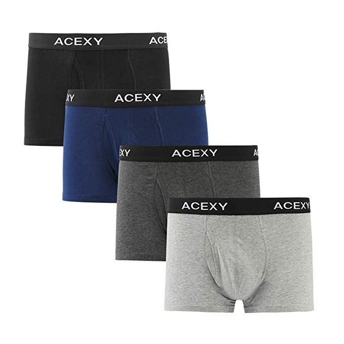 Acexy Men’s Boxer Trunks Underwear Pack of 4 Shorts Gents Ultra Soft